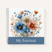Personalized Blue Wildflower Watercolor Notitieboek (Voorkant)