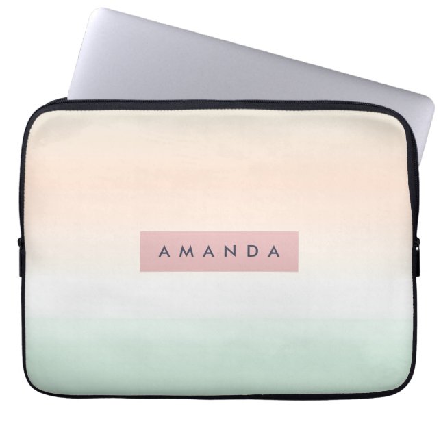 Personalized Blush and Mint Pastel Ombre  Laptop Sleeve (Voorkant)