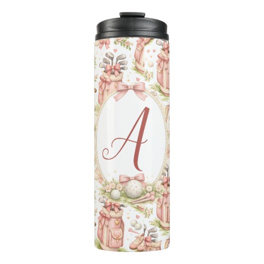Personalized Blush Bow Golf Monogram Thermosbeker (Voorkant)