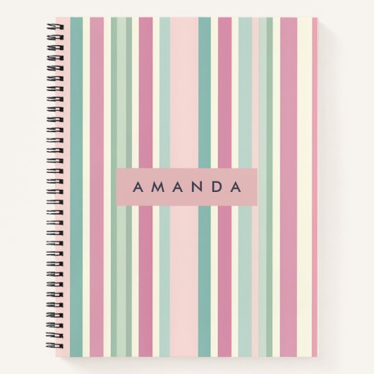Personalized Blush Mint Pastel Stripes Notitieboek (Voorkant)