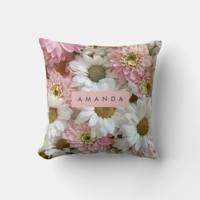 Personalized Blush Pink and White Daisy Flower Kussen (Voorkant)