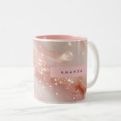Personalized Blush Rose Gold Marble Sparkle Tweekleurige Koffiemok (Voorkant rechts)