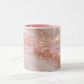 Personalized Blush Rose Gold Marble Sparkle Tweekleurige Koffiemok (Center)