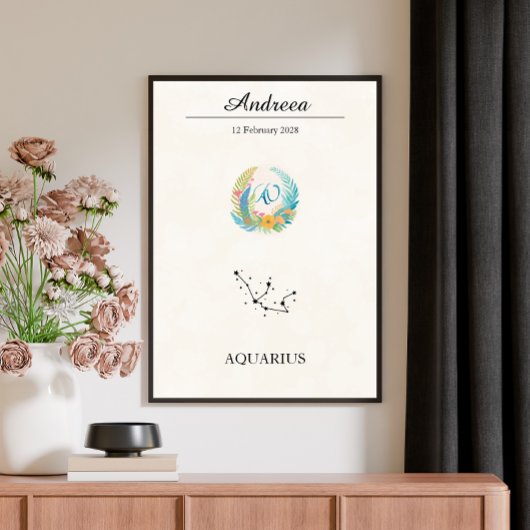 Personalized Boho Aquarius Zodiac Constellation Poster