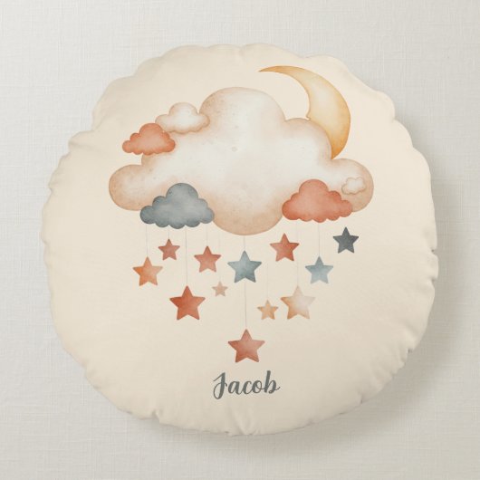 Personalized Boho Baby Nursery-Dreamy Clouds Rond Kussen (Voorkant)