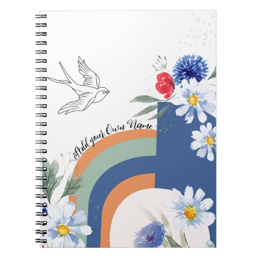 PERSONALIZED BOHO Bloemen met Vogel Notitieboek (Voorkant)