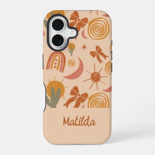 Personalized Boho Desert Sun Pattern Phone Case iPhone 16 Hoesje (Achterkant)