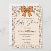 Personalized Boho Floral Bow Baby Shower Invite Kaart (Voorkant)