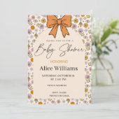 Personalized Boho Floral Bow Baby Shower Invite Kaart (Staand voorkant)