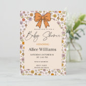 Personalized Boho Floral Bow Baby Shower Invite Kaart (Staand voorkant)