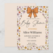 Personalized Boho Floral Bow Baby Shower Invite Kaart (Voorkant / Achterkant)