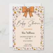 Personalized Boho Floral Bow Baby Shower Invite Kaart (Voorkant)
