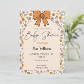 Personalized Boho Floral Bow Baby Shower Invite Kaart (Staand voorkant)