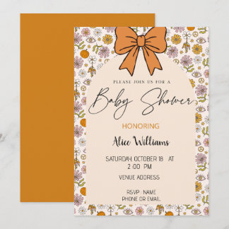 Personalized Boho Floral Bow Baby Shower Invite Kaart