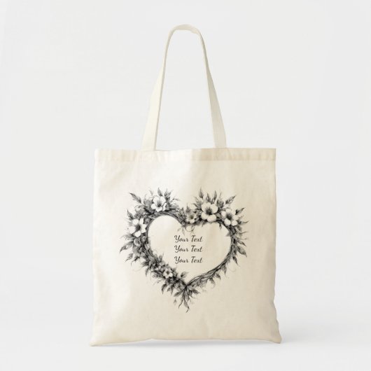 Personalized Boho Floral Heart Tote Tote Bag (Voorkant)