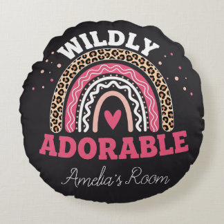 Personalized Boho Leopard Rainbow Nursery Round  Rond Kussen