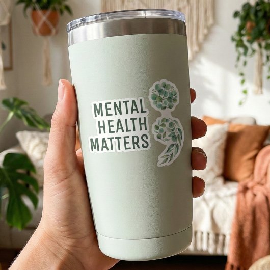 Personalized Boho Mental Health Semicolon Greenery Sticker