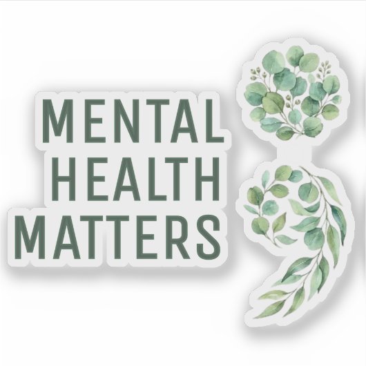 Personalized Boho Mental Health Semicolon Greenery Sticker (Voorkant)