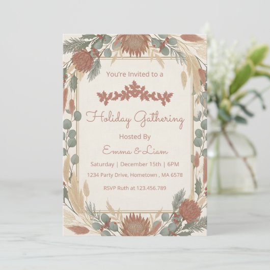Personalized Boho Minimalist Christmas Party Kaart (Staand voorkant)