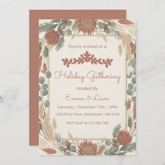 Personalized Boho Minimalist Christmas Party Kaart (Voorkant / Achterkant)