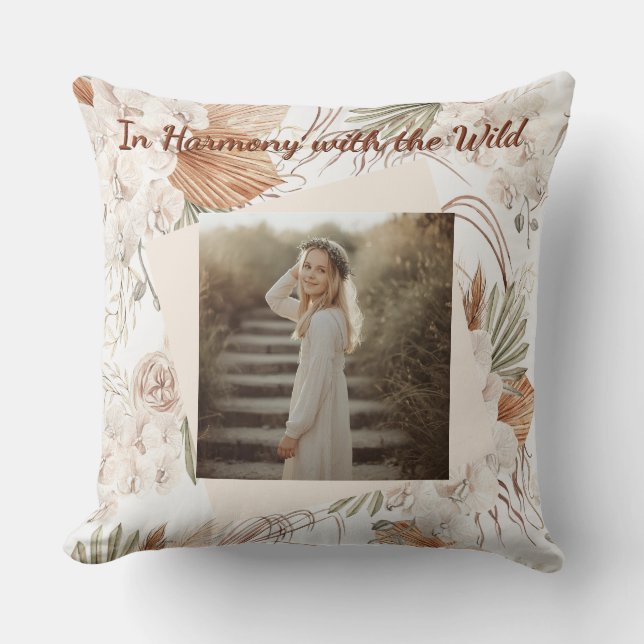 Personalized Boho Pillow  Bohemian Photo Gift Kussen (Voorkant)