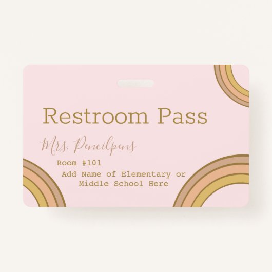 Personalized Boho Rainbow Hall Pass Pink Badge (Achterkant)