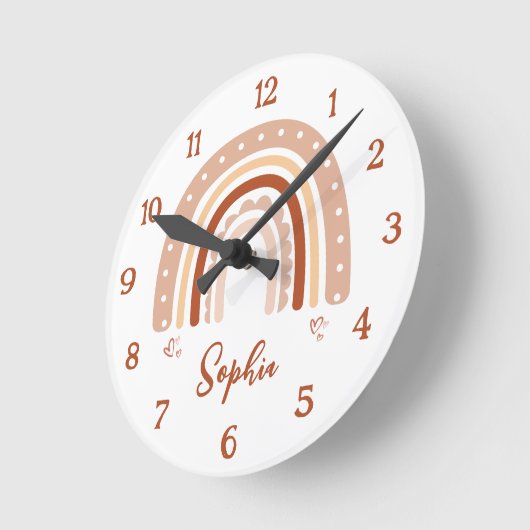 Personalized Boho Rainbow Nursery Wall Clock – Rou Ronde Klok (Hoek)