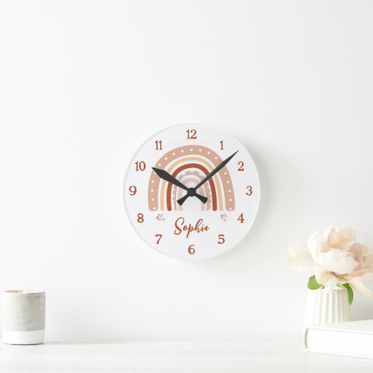 Personalized Boho Rainbow Nursery Wall Clock – Rou Ronde Klok (Huis)