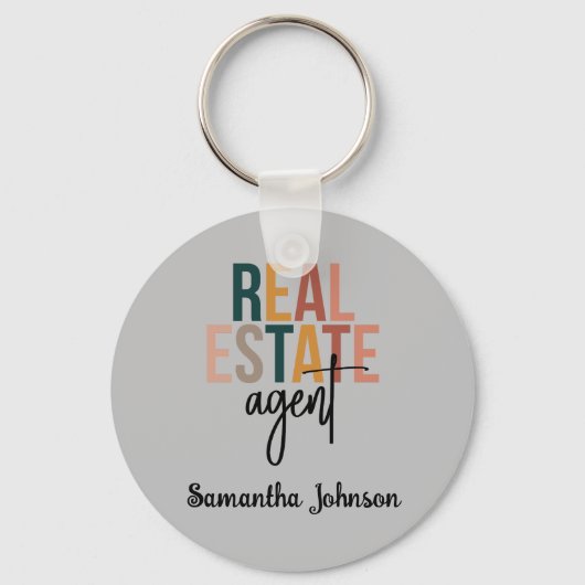 Personalized Boho Real Estate Agent Sleutelhanger (Voorkant)