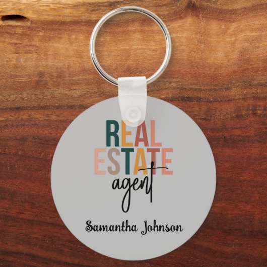 Personalized Boho Real Estate Agent Sleutelhanger (Voorkant)