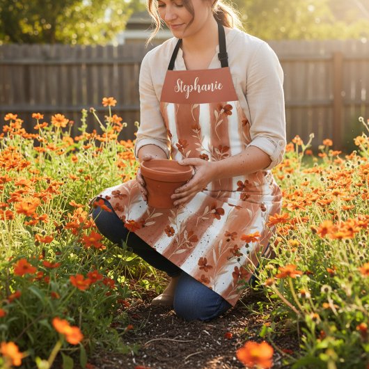 Personalized Boho Terracotta Wildflower Name Schort