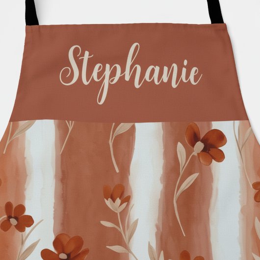 Personalized Boho Terracotta Wildflower Name Schort