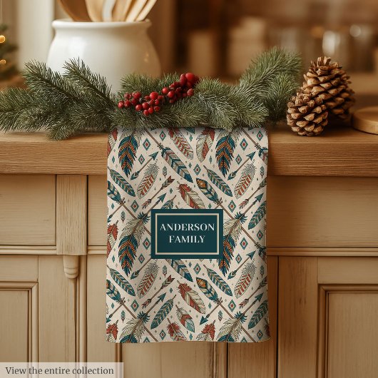 Personalized Boho Towel Ethnic Feathers & Arrows Theedoek