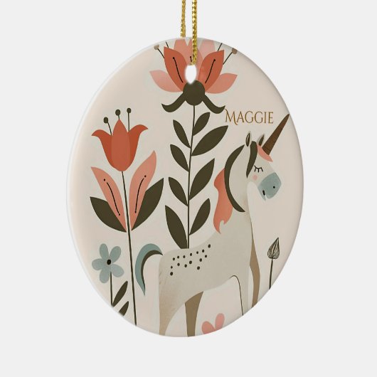 Personalized Boho Unicorn Wildflower Keramisch Ornament (Rechts)