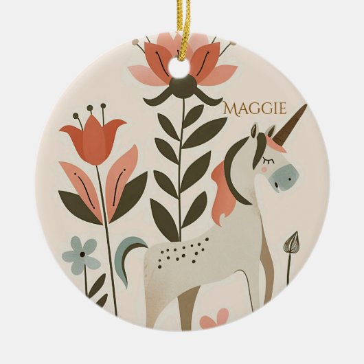 Personalized Boho Unicorn Wildflower Keramisch Ornament (Voorkant)