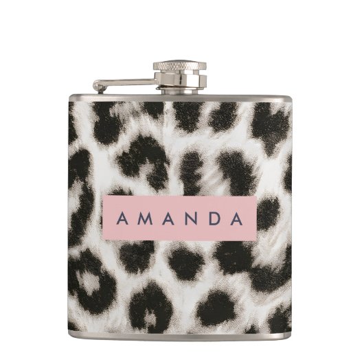 Personalized Bold Black & White Leopard Print  Heupfles (Voorkant)