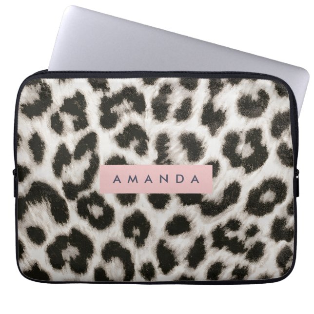 Personalized Bold Black & White Leopard Print  Laptop Sleeve (Voorkant)