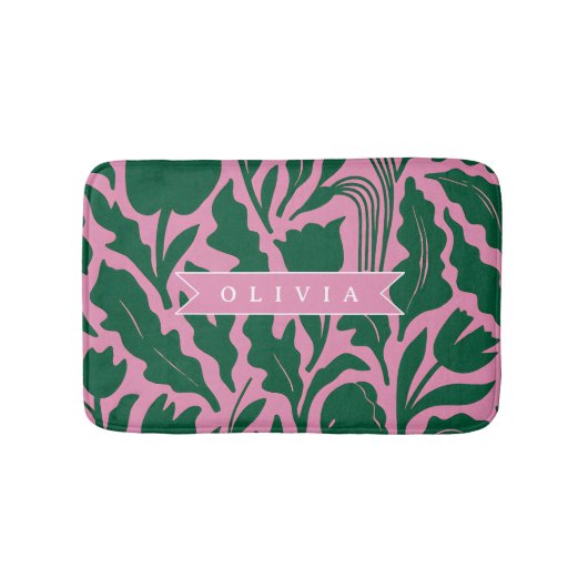 Personalized Bold Pink Botanical Floral Name Gift Badmat (Voorkant)
