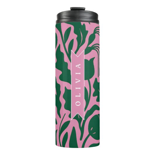 Personalized Bold Pink Botanical Floral Name Gift Thermosbeker (Voorkant)