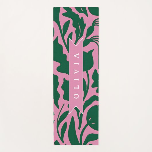 Personalized Bold Pink Botanical Floral Name Gift Yogamat (Voorkant)