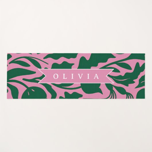 Personalized Bold Pink Botanical Floral Name Gift Yogamat (Voorkant (horizontaal))