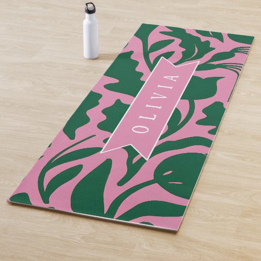 Personalized Bold Pink Botanical Floral Name Gift Yogamat (In situ)
