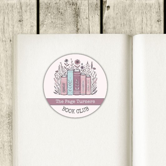 Personalized Book Club Floral Bookplate Ronde Sticker