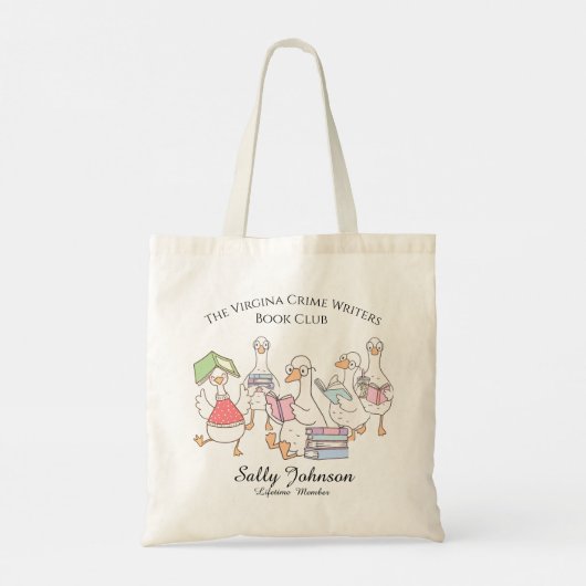 Personalized Book Club Tote Bag with Cute Geese (Achterkant)