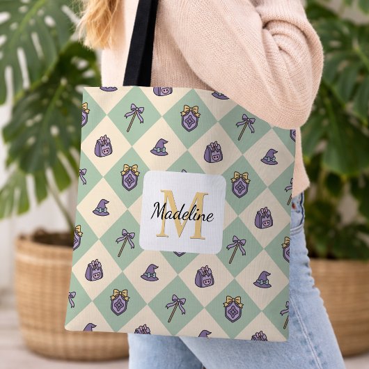 Personalized Bookish Girl Academy Wizard Green Tote Bag
