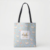 Personalized Bookish Girl Cute Magic Name Blue Tote Bag (Voorkant)