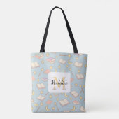 Personalized Bookish Girl Cute Magic Name Blue Tote Bag (Achterkant)