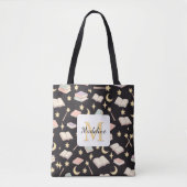 Personalized Bookish Girl Cute Magic Name Dark Tote Bag (Voorkant)