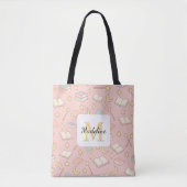 Personalized Bookish Girl Cute Magic Name Pink Tote Bag (Voorkant)