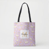 Personalized Bookish Girl Cute Magic Name Purple Tote Bag (Voorkant)